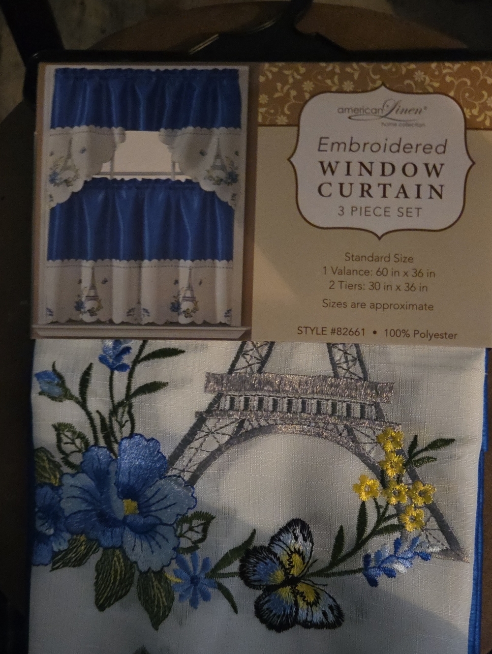 Blue Embroidered Window Curtain Set